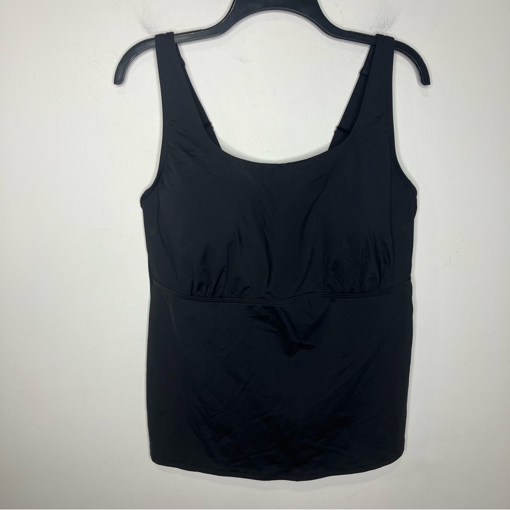 Lands’ End black Tankini top underwire size 16W‎ DD slimming round neckline